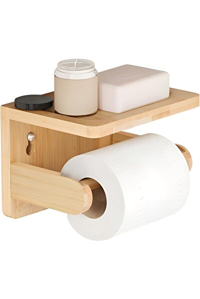 Arabest Drill-Free Toilet Paper Holder with Phone Shelf Bamboo Wall-Mounted, ...