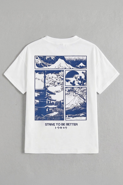 EFFRENATU Unisex T-Shirt Japanese Ukiyo-E Back Print Strive to Be Better Over...