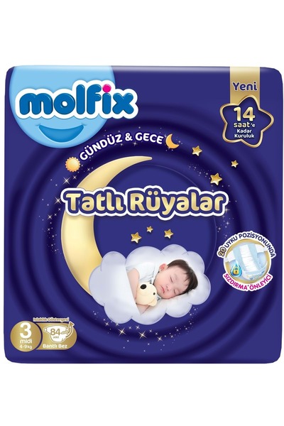 Molfix Tatlı Rüyalar Bebek Bezi 3 Beden 4-9 KG Midi 84 Adet Fırsat Pk