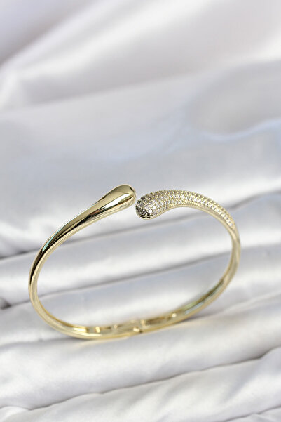 STİLLOVE Gold Color Zircon Stone Tiffany Model Women's Handcuff Bracelet