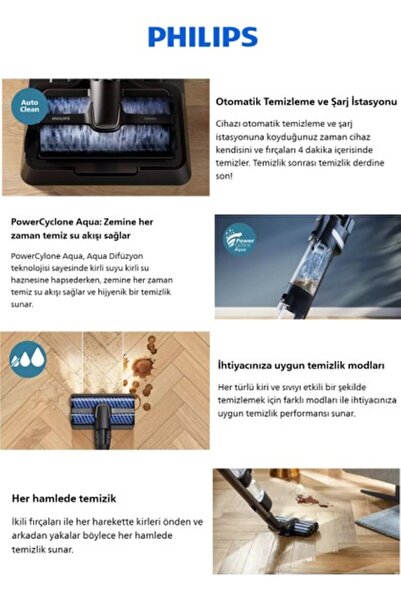 Philips Aqua Trio Islak & Kuru ve Mop Özellikli Kendini Temizleyen Dikey Süpürge +Yedek Filitre ve F