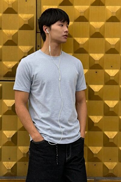 DAMGA JEANS Men's Relaxed Casual Baby Blue Stretchy T-Shirt