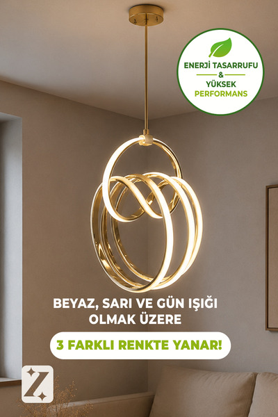Zeda Teknoloji Büyük İmza LED Avize - Led Avize 3 Renk Yanar