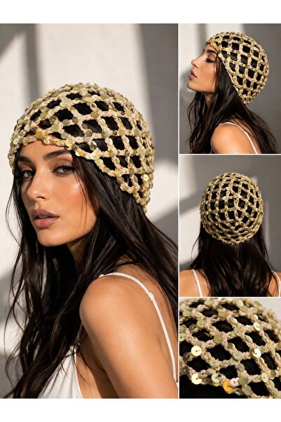 jasmina store El Knitted Sequined Hair Accessory Bonnet
