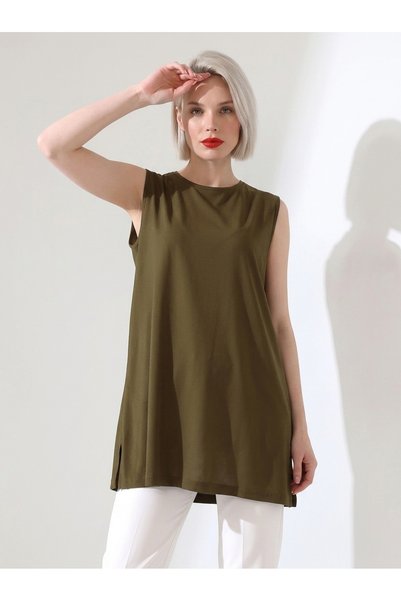 JUMALLİ Women's Sleeveless Loose Tunic Basic Summer Model