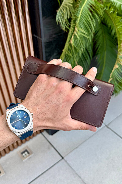 CüzCan Montana Unisex Brown Genuine Leather Magnetic Phone Wallet - Personali...