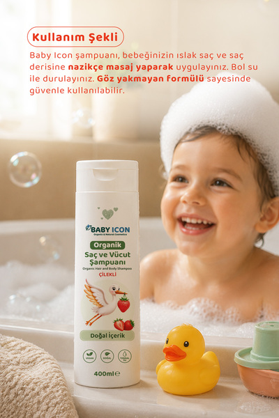 Baby İcon Doğal Vegan Çilekli Saç ve Vücut Şampuanı 400 ml
