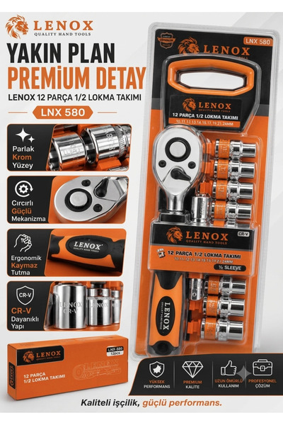 Lenox Tools 12 Piece 1/2 Socket Set Cr-V Steel Professional Ratchet Socket Wr...