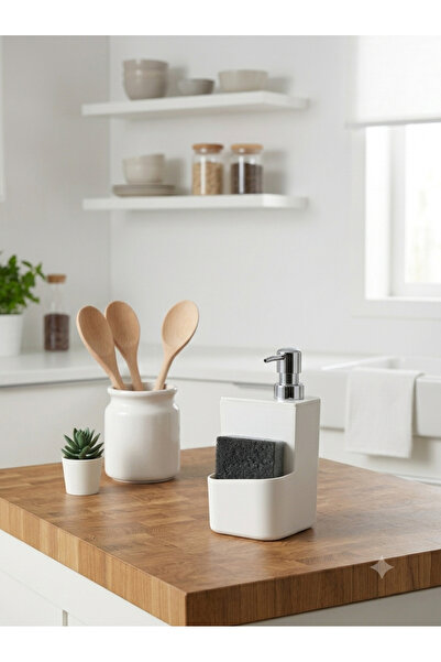 DOVİHOME 400 ml Sünger Bölmeli Sıvı Sabunluk | Mutfak ve Banyo İçin Pompalı S...
