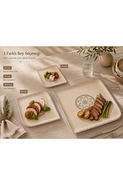 By Bone Porselen By Bone 3-Piece Square Presentation Plate Set - 15 Cm, 19 Cm...