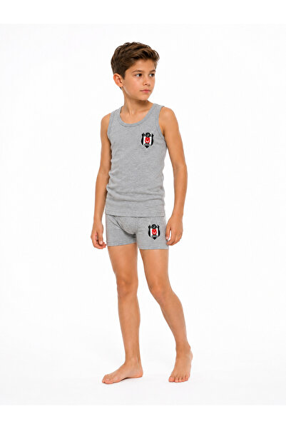 Beşiktaş 1903 Lisanslı Erkek Çocuk Atlet Boxer Takımı Beyaz %100 Pamuk Premiu...