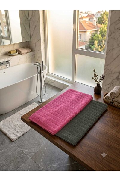 Ercahome tekstil 100% Cotton Set of 2 Foot Towels in Dark Green and Dark Pink...