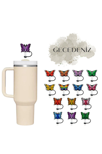GECEDENİZ Termos Uyumlu Pipet Tıpası Büyük Kelebek Model 2 Mor