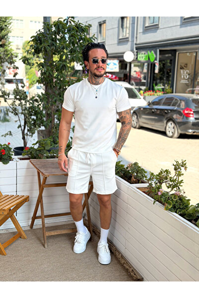 manch collection Regular Kalıp Basic Modal Tshirt-Şort Takım Beyaz