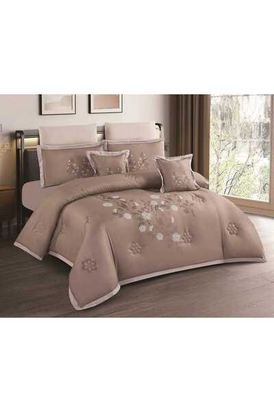 NAJMA Elegant Floral Embroidered Double Summer Quilt and Sheet Set. Microfibe...