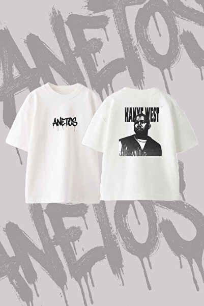 Anetos Kanye West_15 Design Printed Oversize Crew Neck T-Shirt White