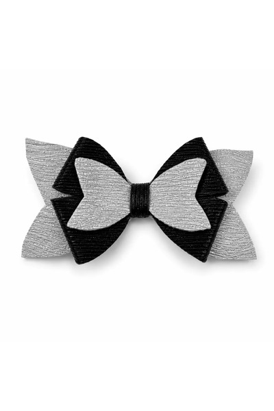 Generic Brand Glitter Detailed Bow Hair Clip 11X5 cm Black-Grey