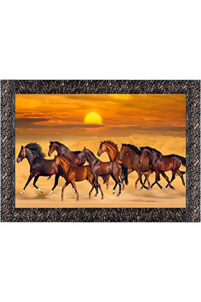 HOME MODE Vastu Runing Seven Horses Painting With Frame 13 Inches X 10 Inches...