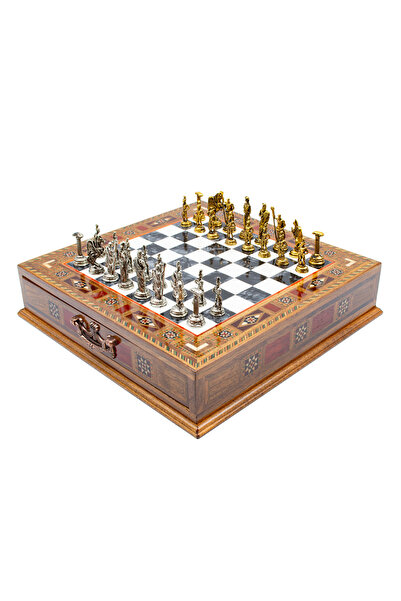 ZERO LAND MATXZNGZ شطرنج روما منحوت مع صندوق تخزين SC38S - 32 سم، لوح أسود (1...