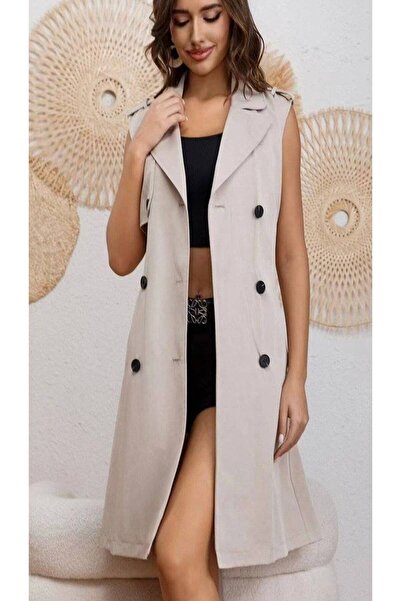 FashionApp Women's Vest Dress, Long, Elegant, Beige