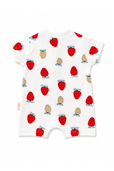 CipilBaby Çipil Baby Kız Bebek Çilek Desenli %100 Pamuk Kısa Kollu Çıtçıtlı T...