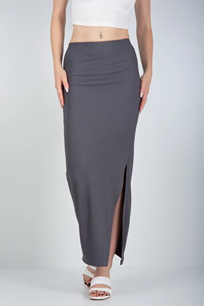 Veni Life Women's Ottoman Fabric High Waist Slit Long Skirt