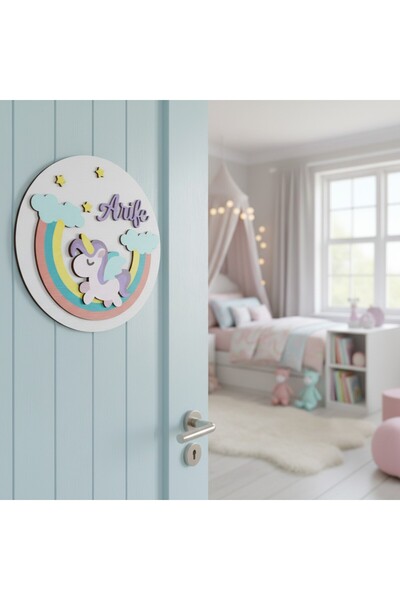 WoodArtDesign İsme Özel Unicorn Figürlü Yenidoğan Hastane Kapı Süsü ve Çocuk ...