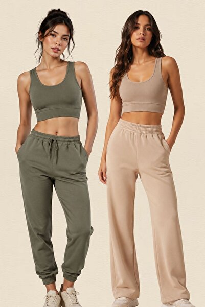 fevien Women's 2-Pack Thick Straps Padded Ribbed Diver Camisole Sports Bra Br...