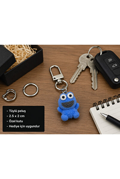 HER ŞEY NOTA www.herseynota.com Cookie Monster Plush Charm Keychain Cute Blue...