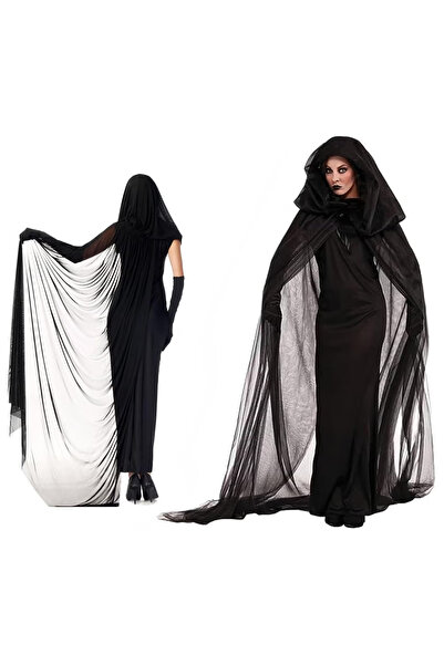 GGEROU Halloween Women's Black Hooded Cape - Cosplay Costume for Witch Dress ...
