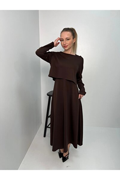 Veni Life Women's Long Sleeve Crop Top and Dress Two-Piece Set