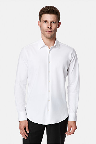 Abdullah Kiğılı Long Sleeve Slim Fit Classic Italian Cotton Stretch Shirt
