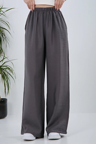Veni Life Women's Elastic Waist Pocketed Casual Modal High Waist Wide Leg Pants