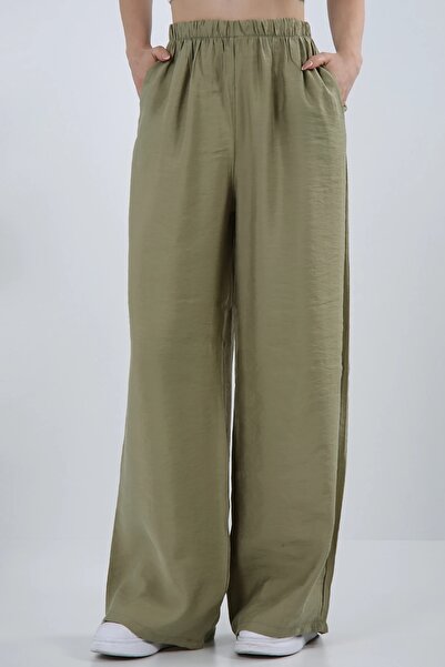 Veni Life Women's Elastic Waist Pocketed Casual Modal High Waist Wide Leg Pants