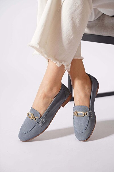 Moda Pie Drenste Arma Buckle Genuine Leather Women's Ballerinas Denim Blue Suede