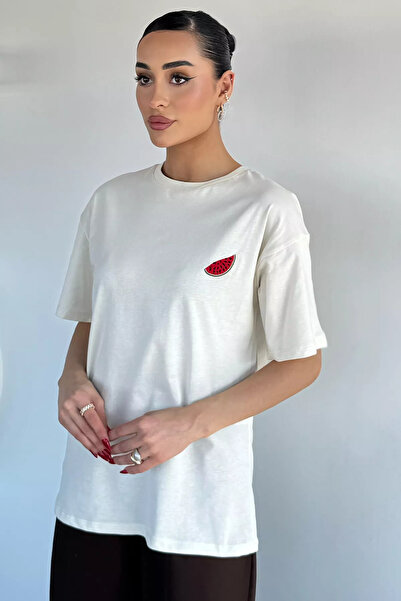 Aryena Stone Women's Crew Neck Embroidered T-Shirt