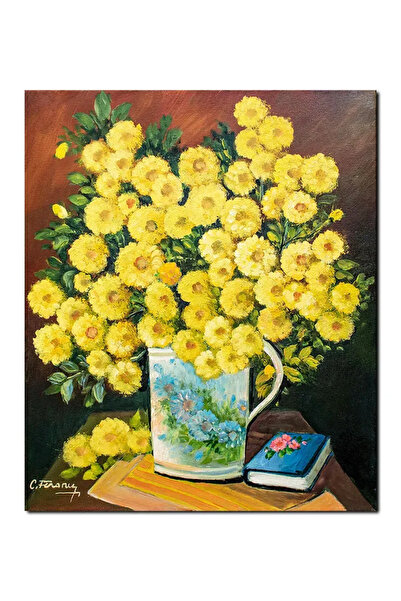 artnova Χειροποίητος πίνακας, Βάζο με κατιφέδες, 60x50εκ. λάδι σε καμβά, Κωνσ...