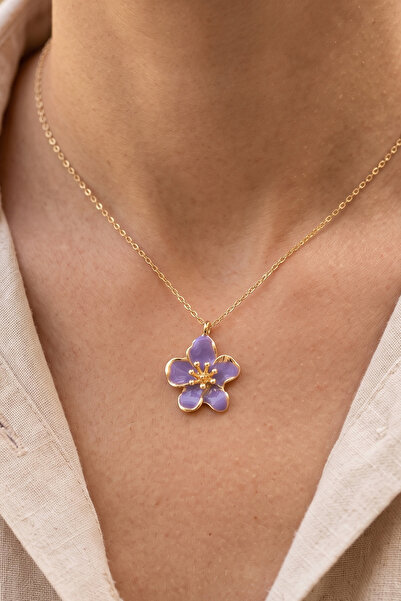 AURRARİ Purple Enamel Sakura Necklace 45 cm
