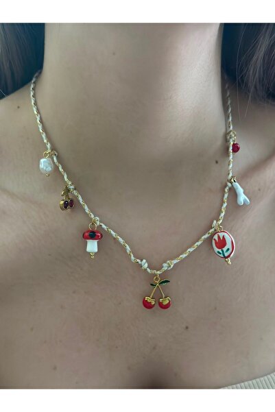 BYYEŞO Cherry Detail Charm Steel Necklace