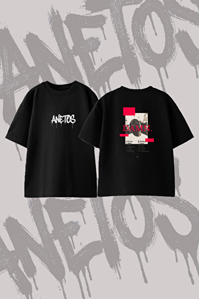 Anetos Kendrick Lamar_5 Design Printed Oversize Crew Neck T-Shirt Black