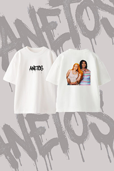 Anetos Ice Spice Nicki Minaj Design Printed Oversize Crew Neck T-Shirt White