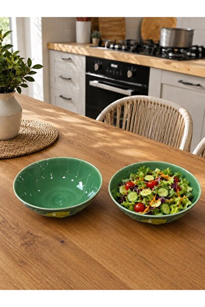 Twinkle Amalfi Garden Limon Desenli Bowl Derin 20 cm Kase Yeşil 2 Adet
