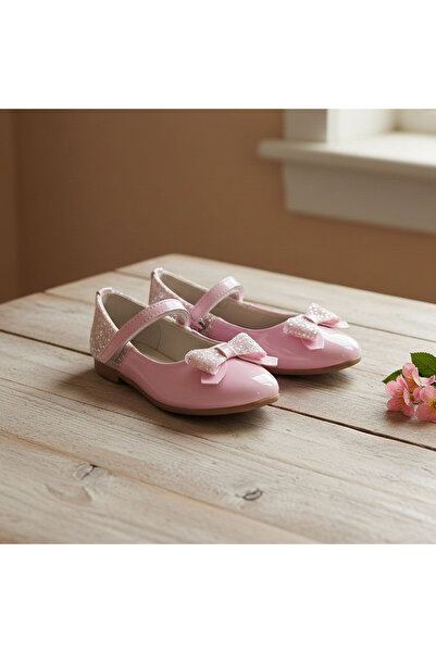 welissa Girl's Ballerina Shoes Pink Glittery Bow Evening Dress