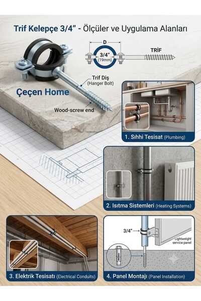 ÇEÇEN HOME (5 Adet) 3/4 Inç Trif Kelepçe 9 cm vida Duvar Boru Sabitleme Askıs...