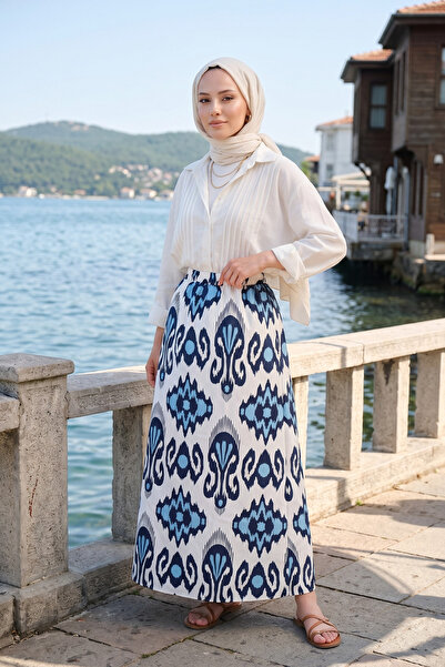 Zeneva Collection Beli Lastikli Desenli Uzun Etek