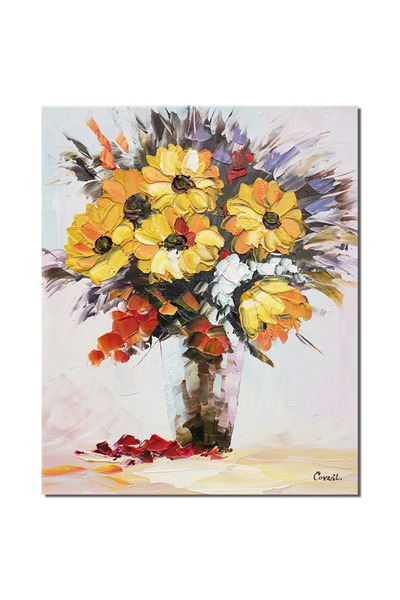 artnova Tablou cu floarea soarelui pictat manual, Ikebana, 50x40cm ulei pe pa...