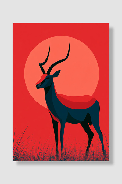 Luna Marissa Poster cu antilopă, fundal roșu, ilustrație cu gazelă însorită, ...