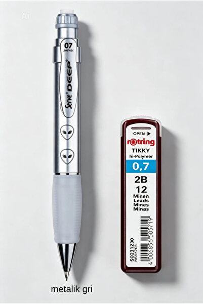 SERVE DEEP 0.7 mm uçlu kalem + 0.7 rotring uç seti gri
