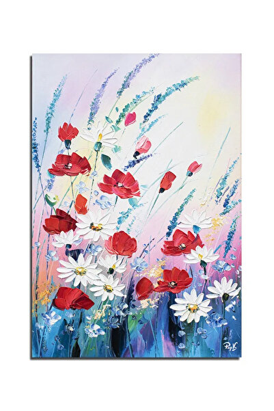 artnova Картина на маргаритки и макове в полето, ръчно рисувана, 60x40см, мас...