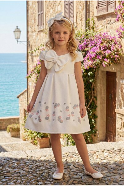 Pamina Girl's Evening Dress Floral Embroidery Big Bow Jacquard Dress and Head...